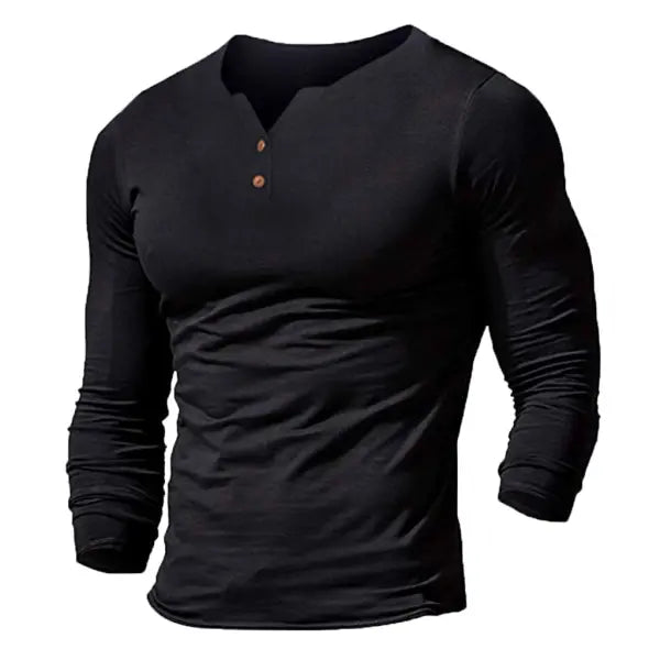 Men's Casual Solid Color V-neck Long Sleeve Top