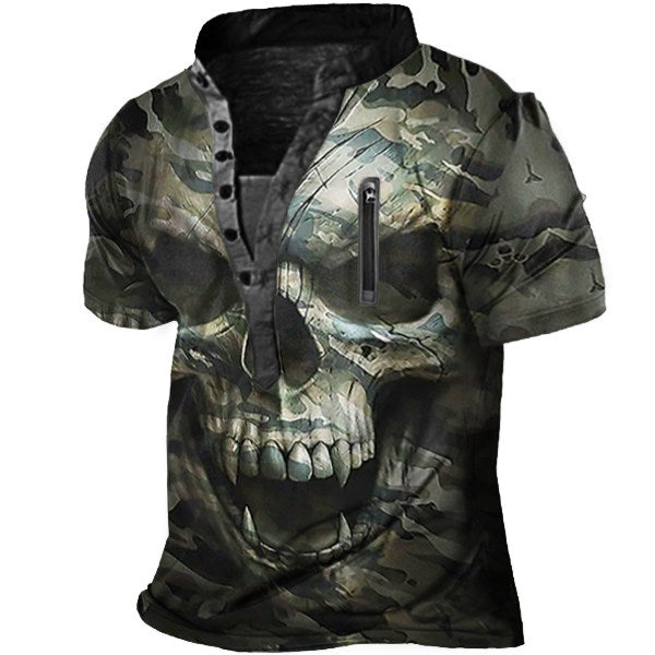 Mens Outdoor Camouflage Skull Print Tactical T-Shirt