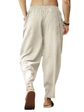 Men's Casual Loose Cotton Linen Drawstring Ninth Pants