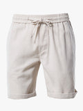 Men's Casual Solid Color Elastic Waist Cotton Linen Beach Shorts