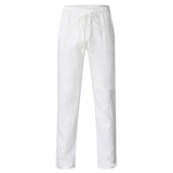 Men's Linen Pants Casual Loose Pure Color Tether Elastic Waist Bottom