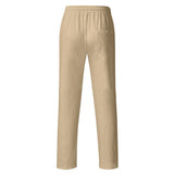 Men's Linen Pants Casual Loose Pure Color Tether Elastic Waist Bottom