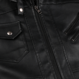 Distressed Leather Jacket Hooded Motorcycle Coat - Black