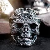 Laughing Skulls Biker Ring 925 Silver