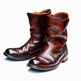 Western Vintage Square Head Soft Leather Boots