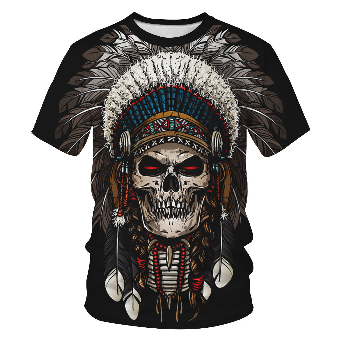 Mens Native American Indian Costume T-Shirts Male Ghost Tee Shirt Short-Sleeved Top