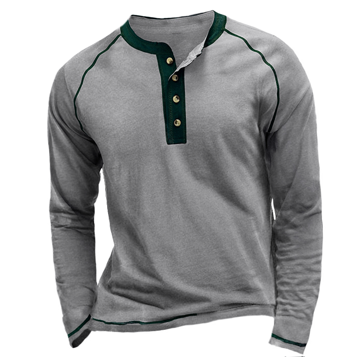 Men's Colorblock Breathable Henley Collar T-Shirt