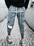 Gray Cotton-Blend Pockets Casual Pants