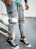 Gray Cotton-Blend Pockets Casual Pants