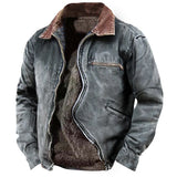 Men's Faux Denim Print Fleece Lined Jacket With Zip Pockets