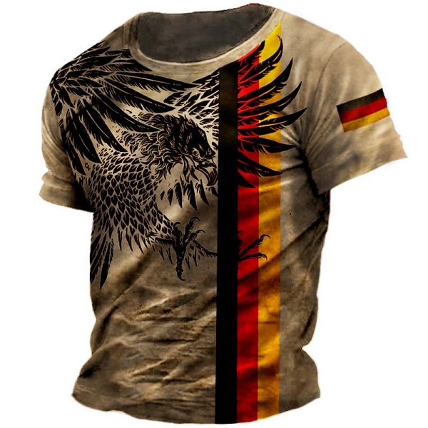 Men's Outdoor Vintage German Flag Eagle Print T-Shirt