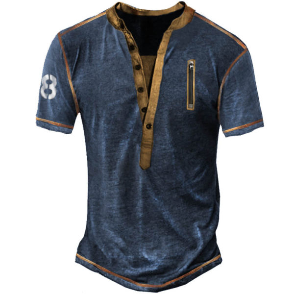Men's Outdoor Tactical Zipper Contrast Color Henley T-Shirt