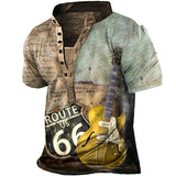 Men's Vintage Route 66 Guitar Henley T-Shirt