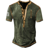 Men's Outdoor Tactical Zipper Contrast Color Henley T-Shirt