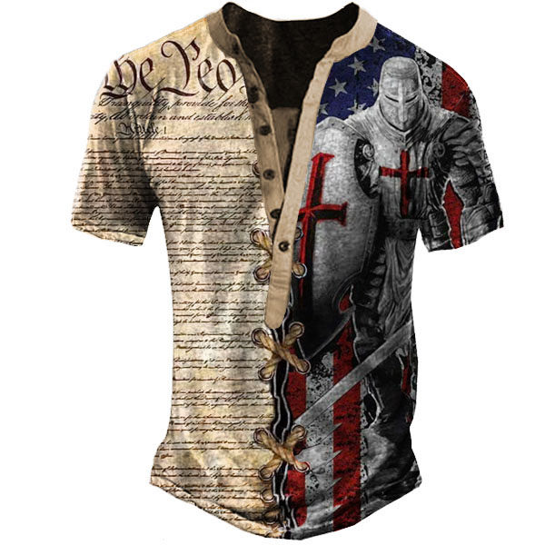 Men's American Flag Vintage Henley T-Shirt