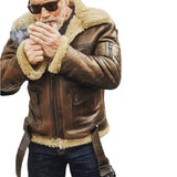 Men's Winter Fleece Warm Windproof Zipper Motorcycle Faux Leather Jacket