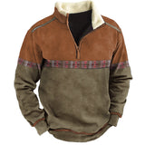 Men's Aztec Quarter Zip Color Contrast Winter Sweatshirt