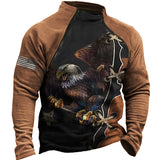 Men's Vintage American Flag Eagle Print Turtleneck Sweatshirt
