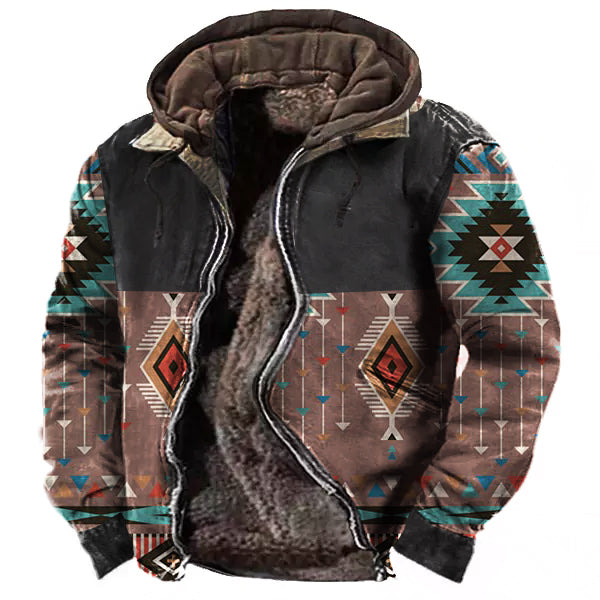 Men's Vintage Ethnic Outdoor Tactical Hooded Fleece Lined Jacket