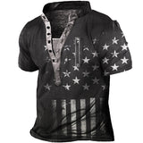 American Flag Print Men's Outdoor Zip Retro Tactical Henley Short Sleeve T-Shirt
