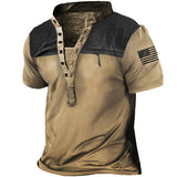 Men's Outdoor Tactical Patchwork Zip Pocket Henley Collar T-Shirt
