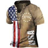 Men's 1776 American Flag Print Henley Collar T-Shirt