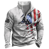 Men's Vintage American Flag Print Stand Collar Sweatshirt