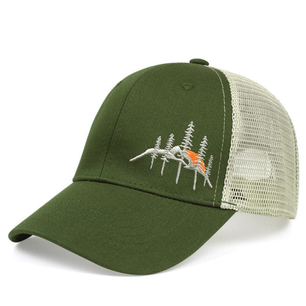 Men's Outdoor Mountain Peak Embroidered Mesh Patchwork Hat