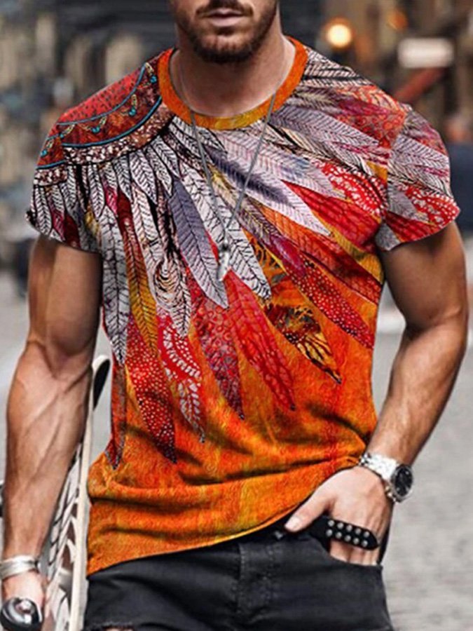 Men's Feather Totem Painting Print T-shirt