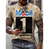Men's vintage T-shirt Motor Mobil 1 Oil Badge Printed Plus Size Tops