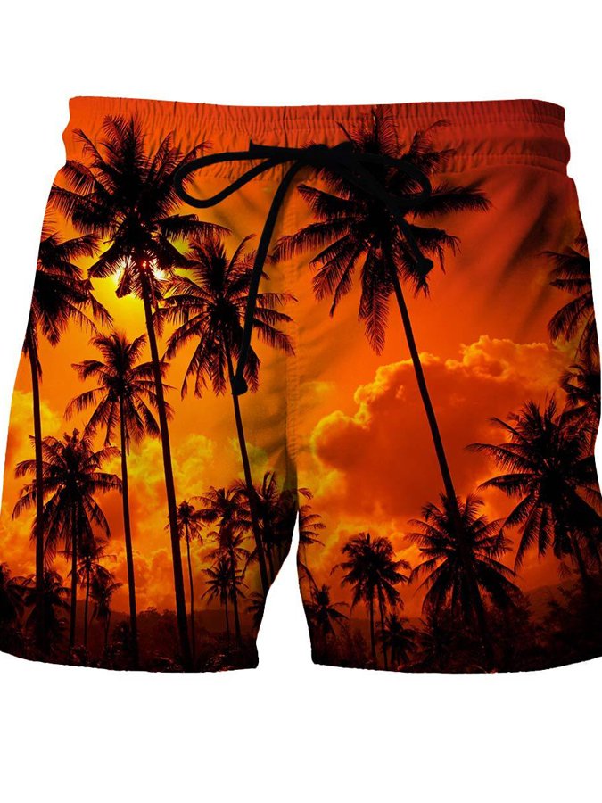 Men's Coconut Plant Print Loose Resort Beach Shorts