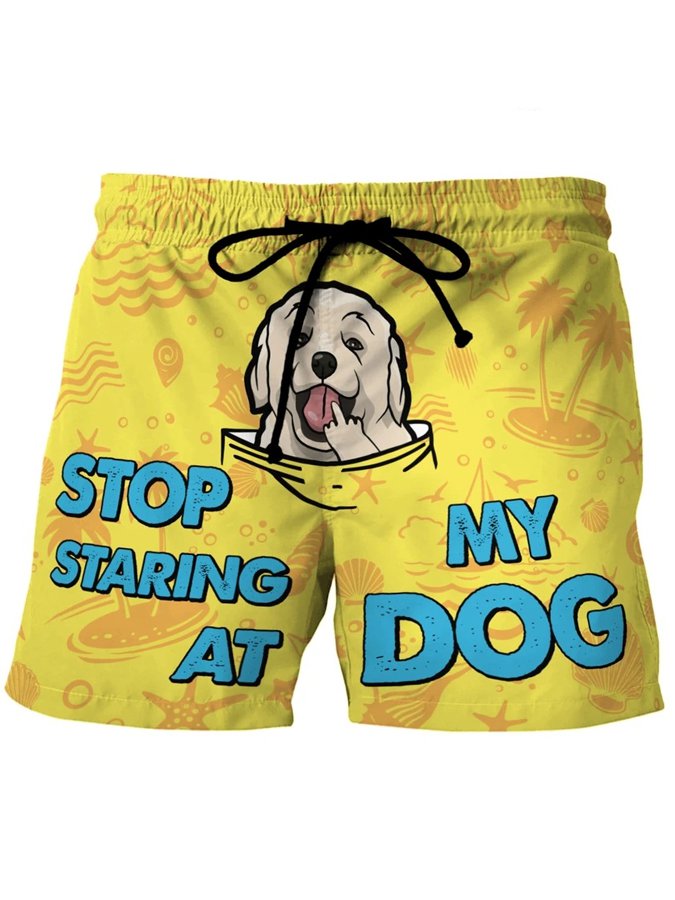 Men's Dog Print Resort Casual Beach Shorts