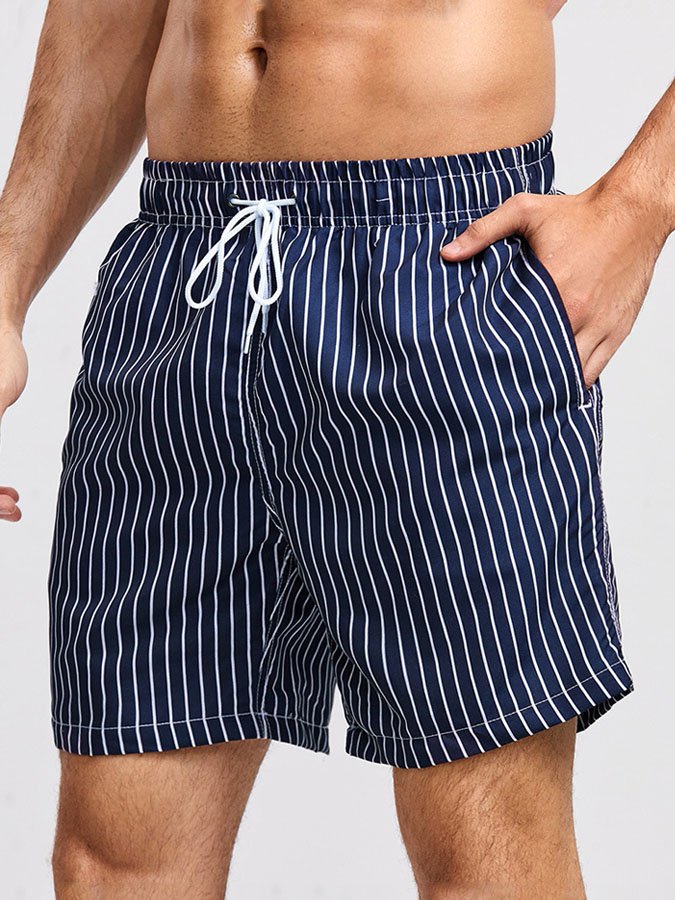 Men's Loose Striped Print Casual Beach Surf Shorts