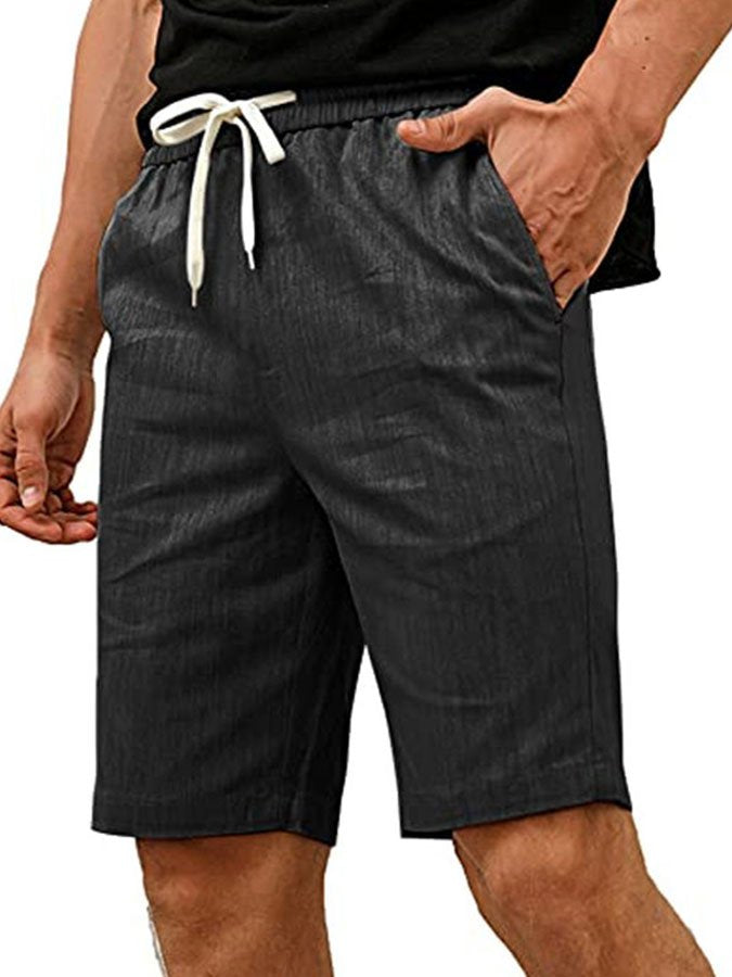 Men's Casual Elastic Waist Tie Drawstring Pocket Straight Shorts