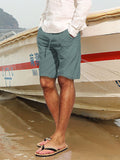 Men's Linen Casual Classic Fit Short Drawstring Summer Beach Pant with Pockets