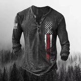 Men's 1776 Independence Day Flag Print Patriotic Henry Long Sleeve T-Shirt