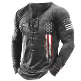 Men's 1776 Independence Day Flag Print Patriotic Henry Long Sleeve T-Shirt