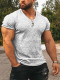 Men's Solid Color V-neck Sports Fitness Short-sleeved T-shirt