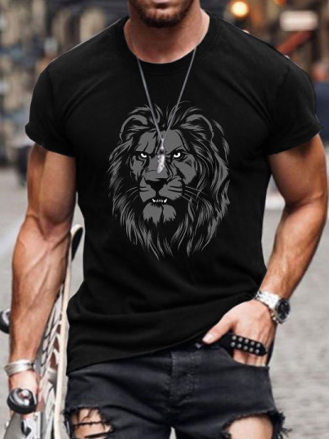 Black Crew Neck animal short-sleeved T-shirt
