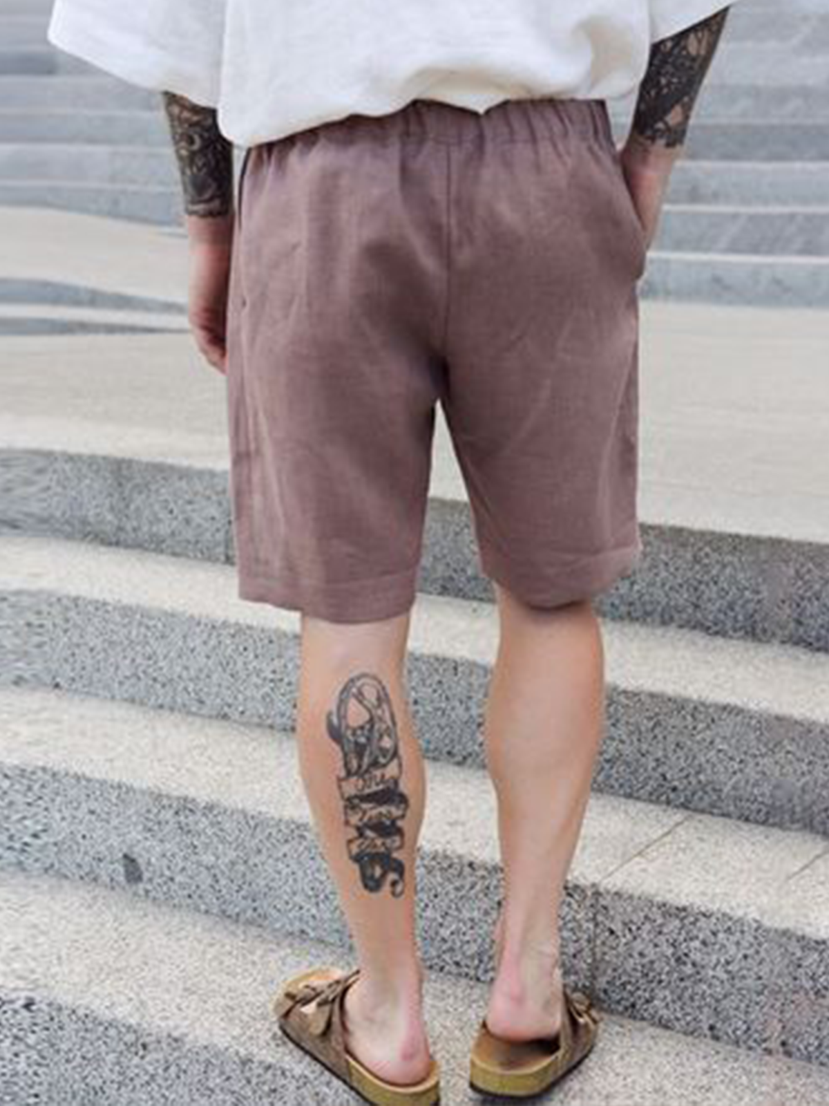 Cotton And linen Style American Casual Fashion Solid Color loose Five Points Casual Pants