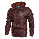 Distressed Leather Jacket Hooded Motorcycle Coat