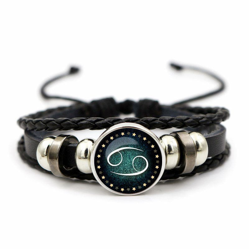 12 constellation cowhide bracelet personality retro braided bracelet