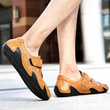 Men Summer Cow Split Leather Magic Tape Casual Sandals Shoes
