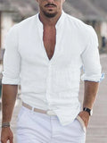 Men's Linen Shirt Shirt Summer Shirt Beach Shirt Collar Long Sleeve Maroon Black White Solid Color Holiday Daily Wear Clothing Apparel