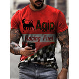 Mens Retro Crew Neck Color Block Moto Oil Printed T-shirt