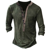 Men Vintage Henley Button Long Sleeve Shirt