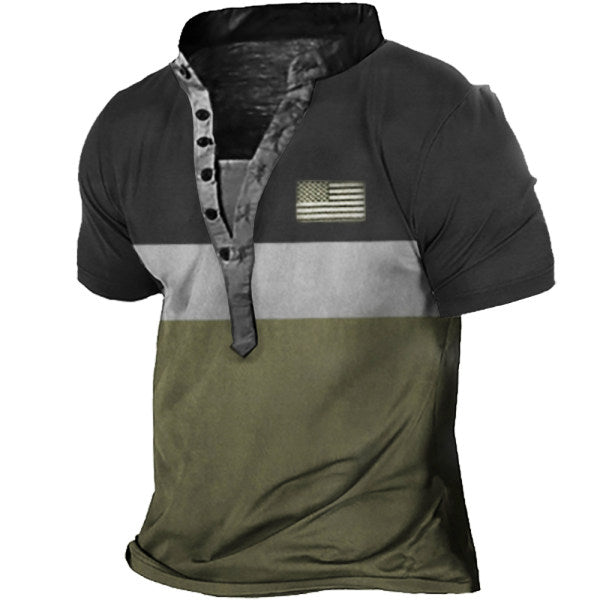 Men's Outdoor Tactical American Flag Colorblock Polo T-Shirt