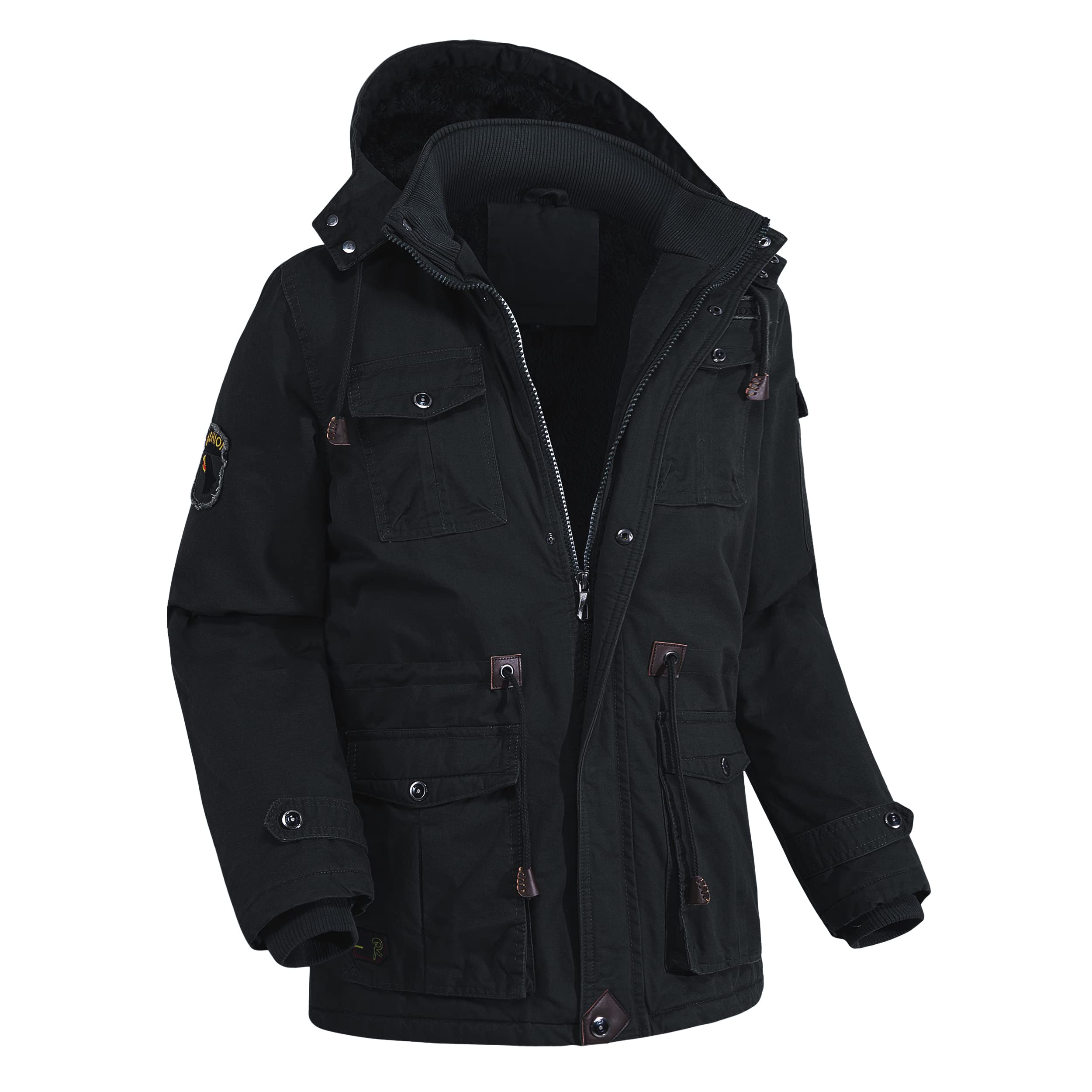 Men's Outdoor Plus Fleece Warm Hooded Multi-Pocket Mid-Length Thick Jacket