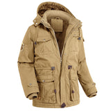 Men's Outdoor Plus Fleece Warm Hooded Multi-Pocket Mid-Length Thick Jacket