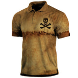 Pirate Skull Men's Vintage Print Henley Short Sleeve T-Shirt